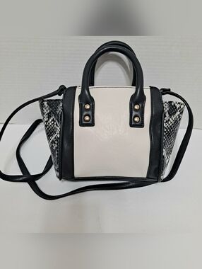 Black & White Snake-Accent Crossbody Satchel Handbag